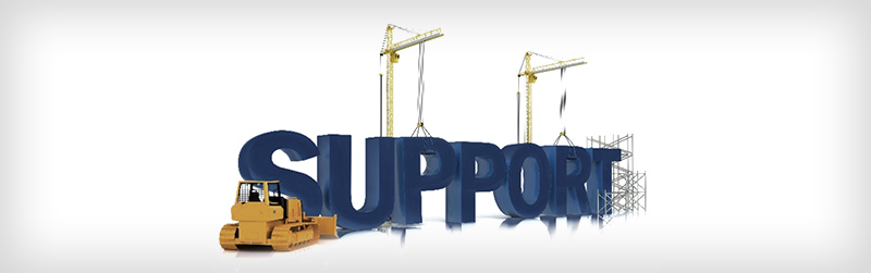 The word support with a tractor and scaffolding holding it up.