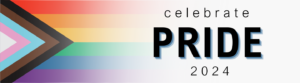 Pride flag with the words celebrate pride 2024 on the right side