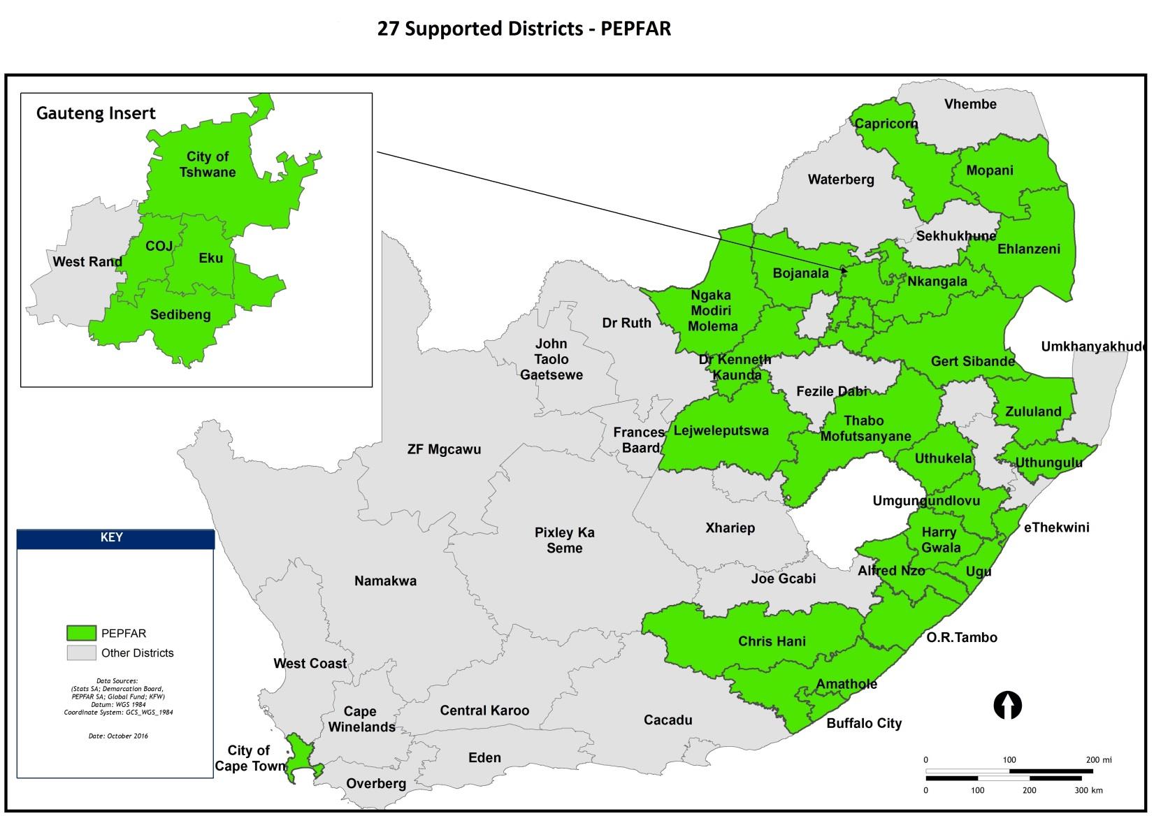 This image shows the PEPFAR districts in South Africa