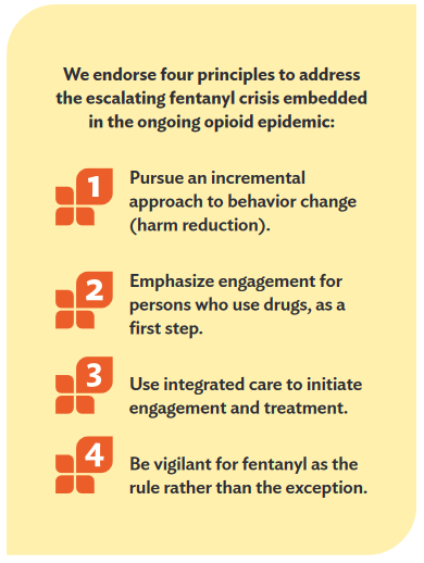We endorse four principles to address the escalating fentanyl crisis embedded in the ongoing opioid epidemic: