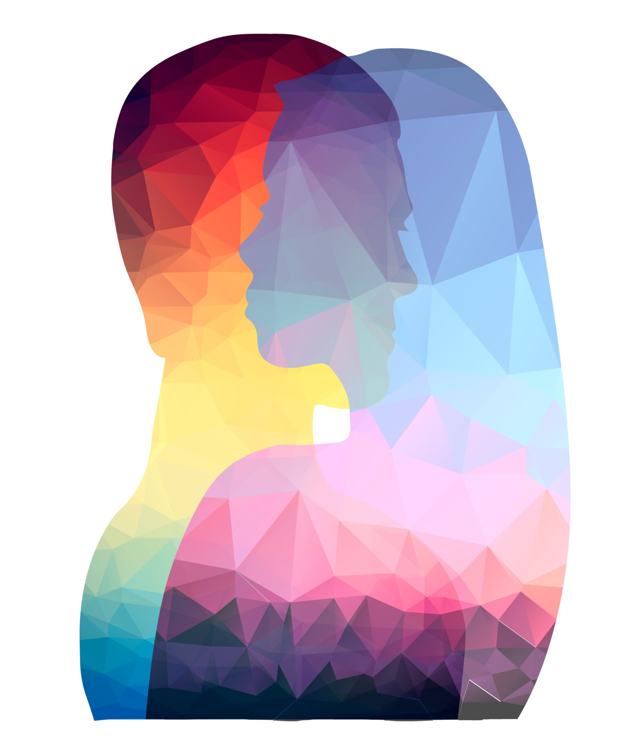 Abstract Multi colored image of a male and female profiles overlapping