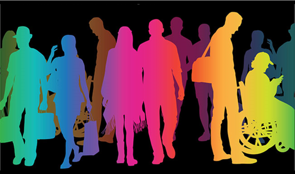 multi colored silhouettes of people with diversity and inclusion