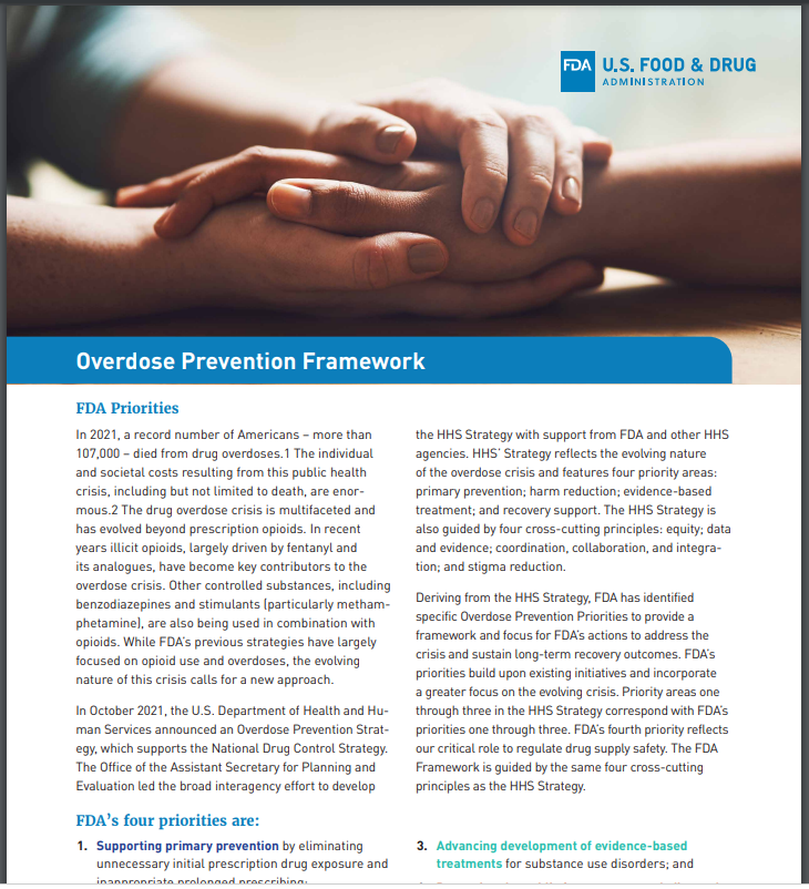screenshot of FDA Overdose Prevention Framework cover