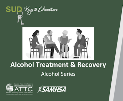 Cartoon image of two females and two males looking at each other. Text caption under image reads, "Alcohol Treatment & Recovery"