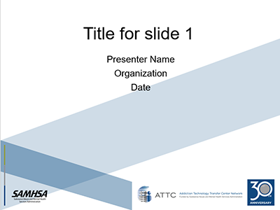 PowerPoint Slide theme thumbnail with blue cross hatch and 30th anniversary ATTC Logo