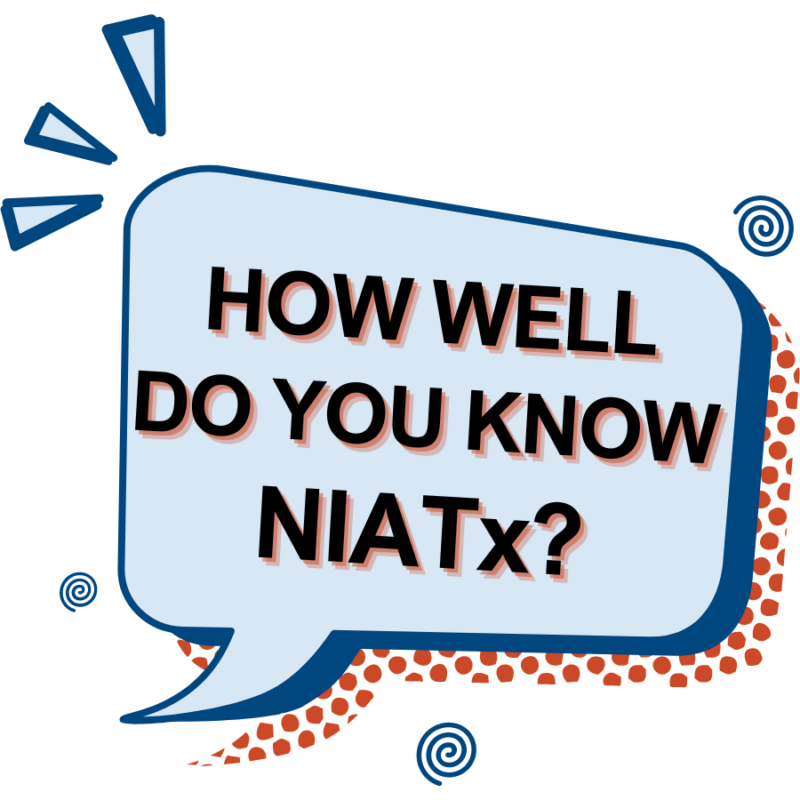 A blue conversation bubble with orange embellishments with the phrase, "How well do you know NIATx?" written inside.